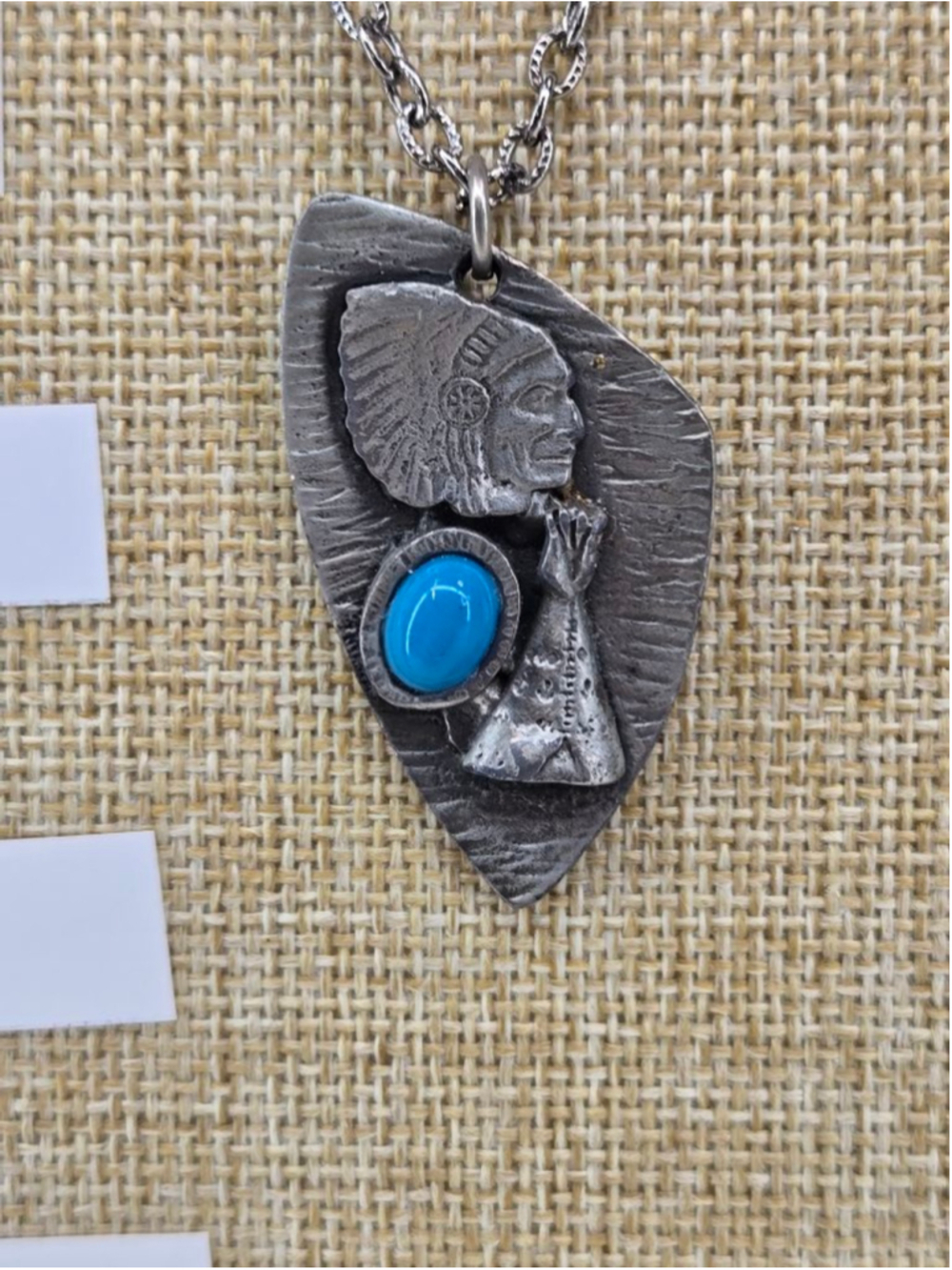 Women's Necklace Silver Tone Turquoise Native American Pendant Collectible